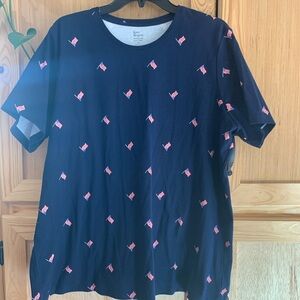 Kim Rogers Navy T-Shirt with Red/white/blue Flag Pattern Sz 1X